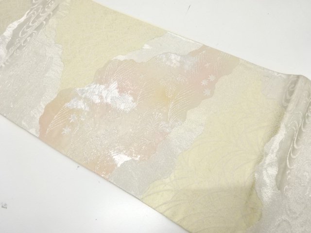 道長取りに観世水・草花模様織り出し　袋帯